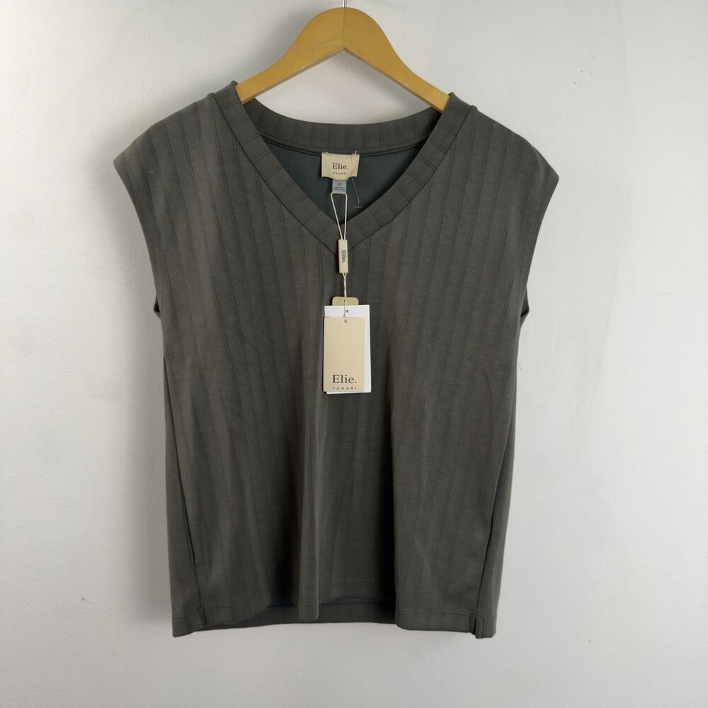 New ELIE TAHARI olive green Ribbed Sleeveless Top Tee Soft Modal Knit Size S